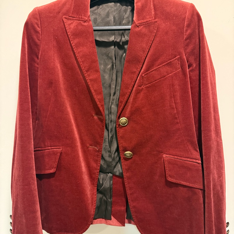 GUCCI 38號 紅絲絨西裝外套 修身 做工佳-5