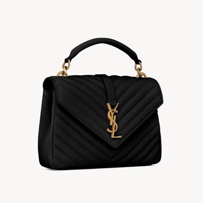 ❤️SAINTAURENT YSL COLLEGE❤️全新中性絎縫皮革手袋 學院包 黑金 🎉母親節優惠價 $75,000🎉-3