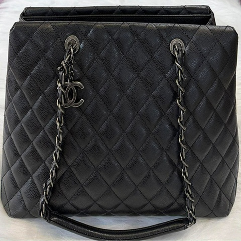 Chanel 黑色荔枝皮多夾層托特包