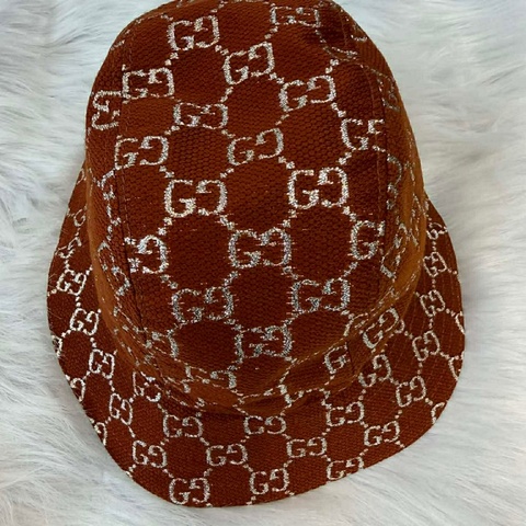 Gucci 紅咖色金線緹花布漁夫(s)56cm