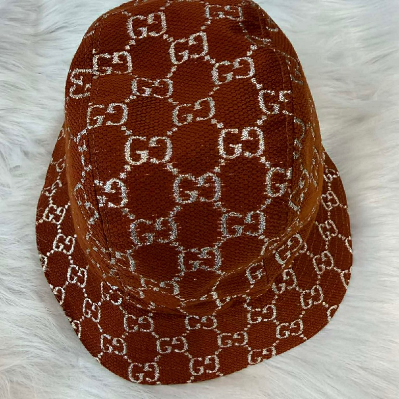 Gucci 紅咖色金線緹花布漁夫(s)56cm-0