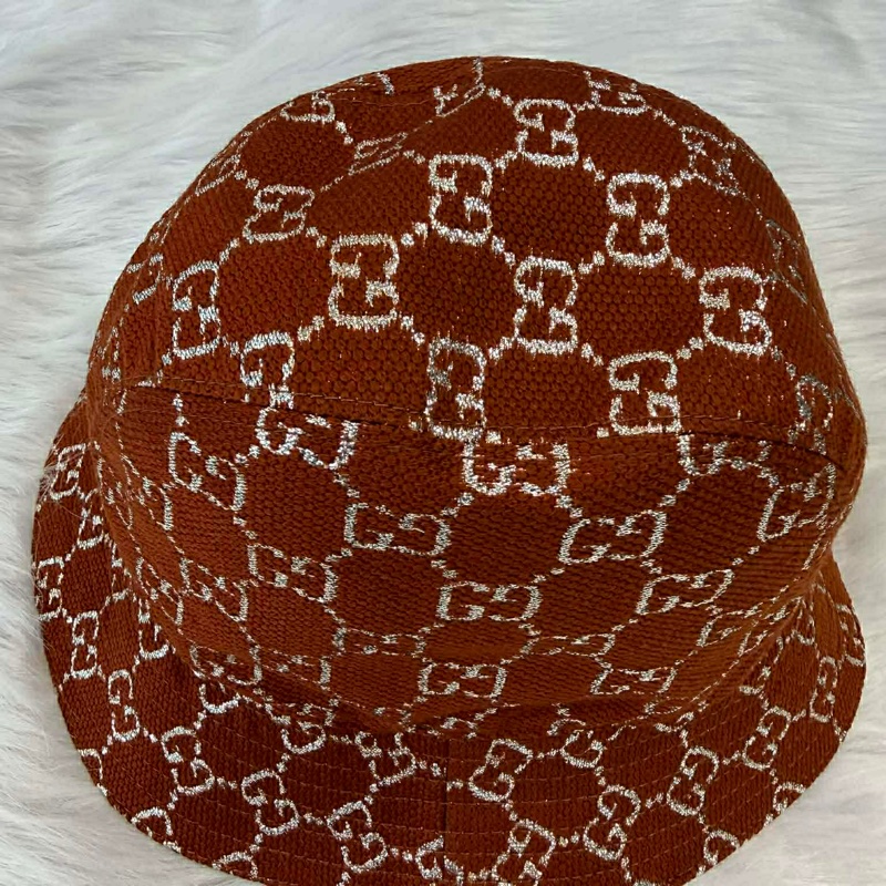 Gucci 紅咖色金線緹花布漁夫(s)56cm-1