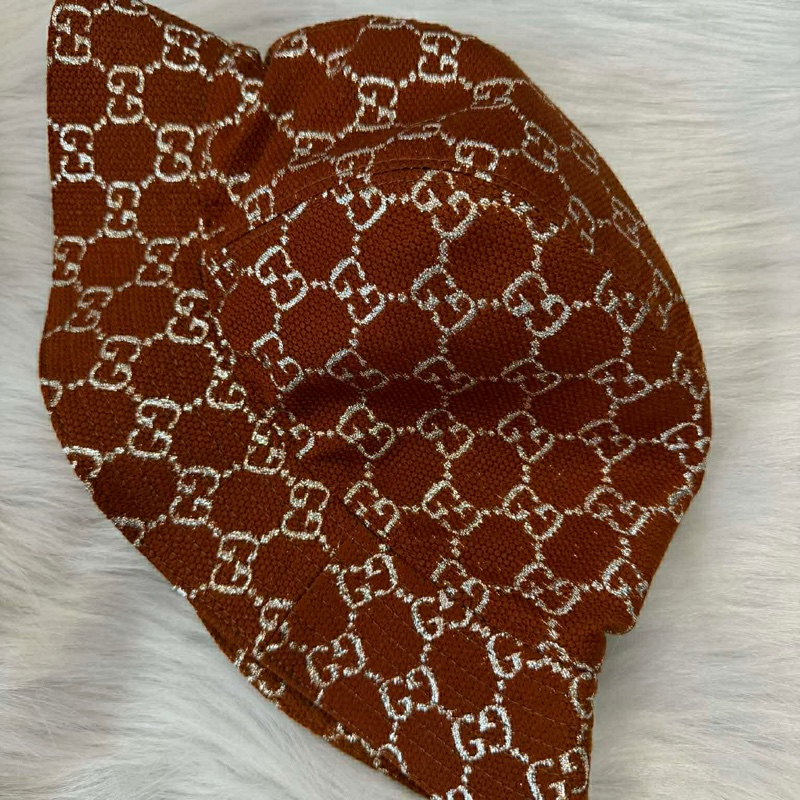 Gucci 紅咖色金線緹花布漁夫(s)56cm-2
