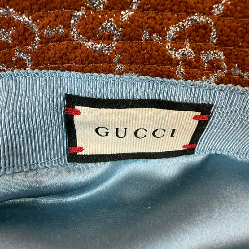 Gucci 紅咖色金線緹花布漁夫(s)56cm-5