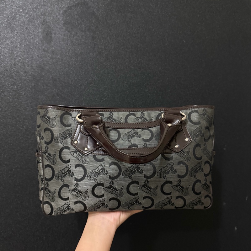 CELINE Boogie 深棕老花帆布皮革手提包 vintage款-0