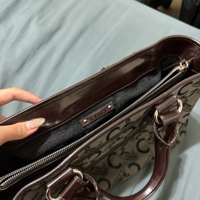 CELINE Boogie 深棕老花帆布皮革手提包 vintage款-4