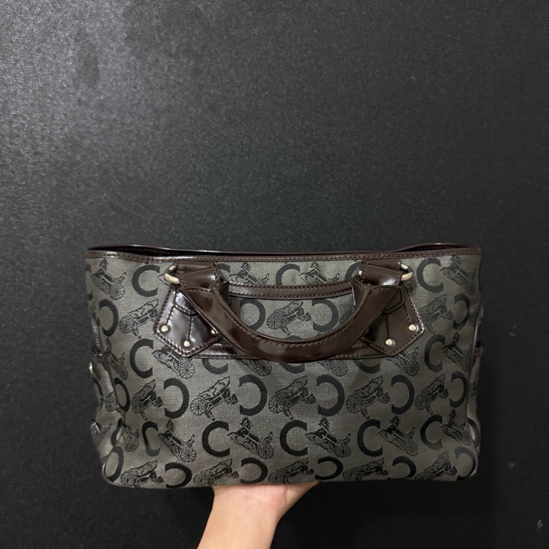 CELINE Boogie 深棕老花帆布皮革手提包 vintage款-6