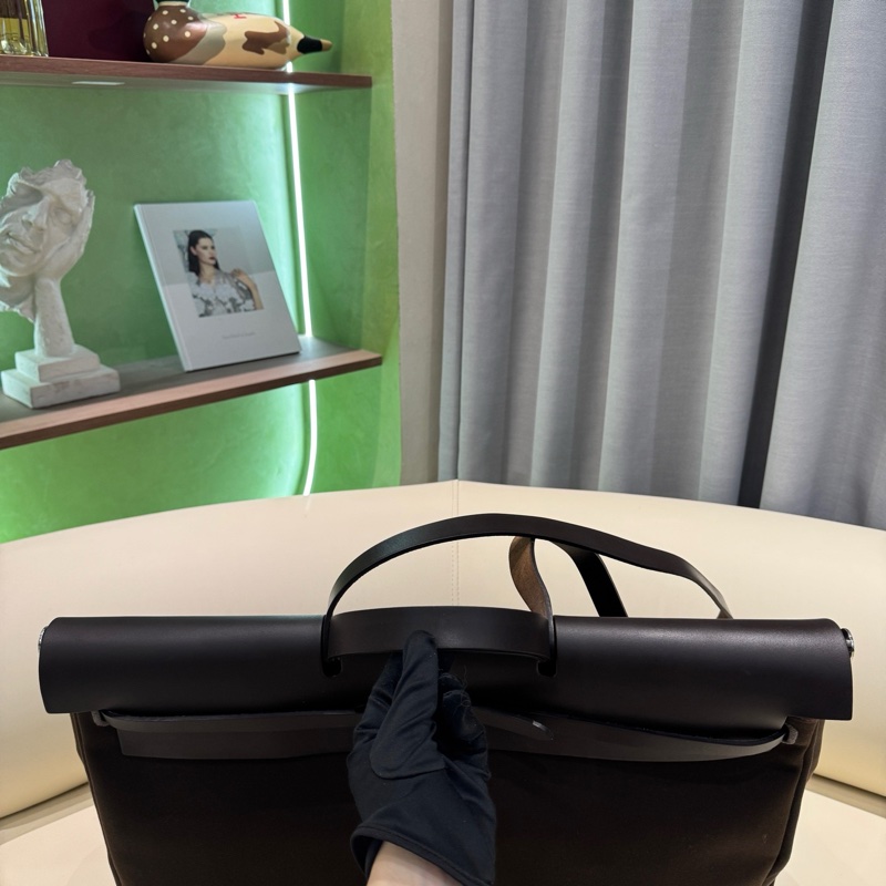 HERMES愛馬仕 Herbag Zip 50 銀扣 帆布拼Hunter牛皮 單肩斜挎手提包 50 男女同款情侶款 深古銅色/烏木色 Y刻 子袋/鑰匙掛/鎖/內膽 。-4
