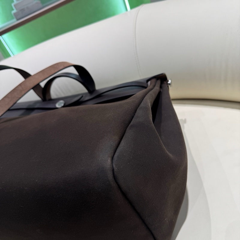 HERMES愛馬仕 Herbag Zip 50 銀扣 帆布拼Hunter牛皮 單肩斜挎手提包 50 男女同款情侶款 深古銅色/烏木色 Y刻 子袋/鑰匙掛/鎖/內膽 。-11