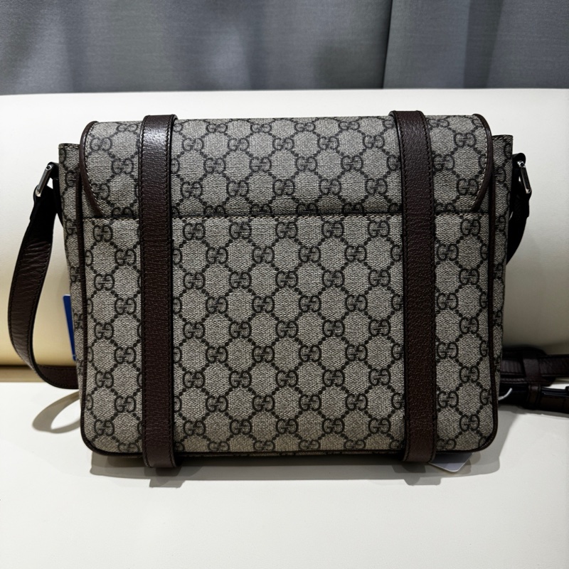 GUCCI古馳棕老花帆布拼皮 郵差包單肩斜挎包 034編碼-1