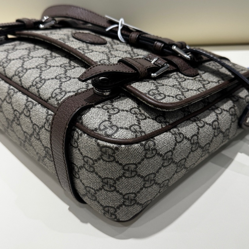 GUCCI古馳棕老花帆布拼皮 郵差包單肩斜挎包 034編碼-5