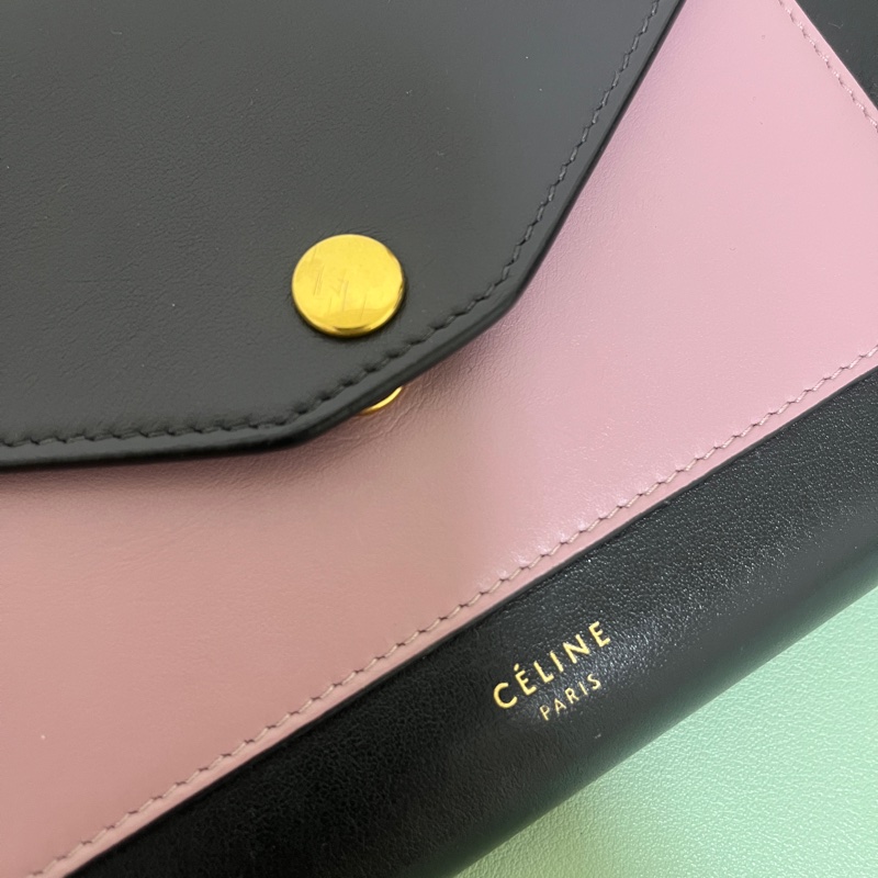 Celine 賽琳 黑色牛皮拼玫粉色WOC鏈帶錢包肩背包斜背包-21