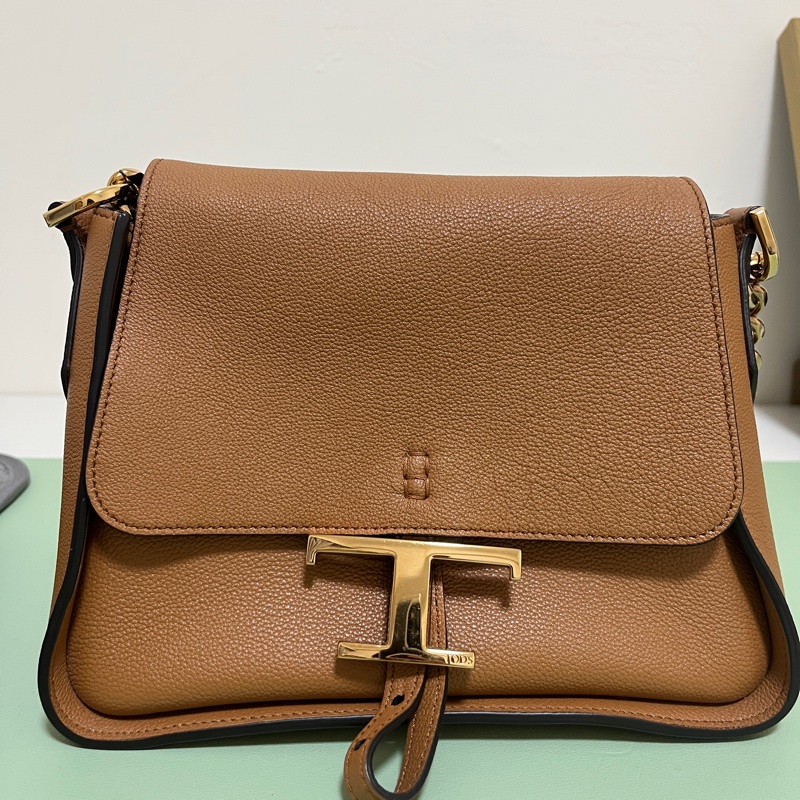 Tod’s托德斯 T Timeless深奶茶色牛皮斜背包肩背包-0