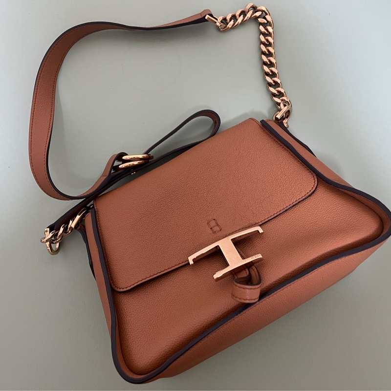 Tod’s托德斯 T Timeless深奶茶色牛皮斜背包肩背包-1