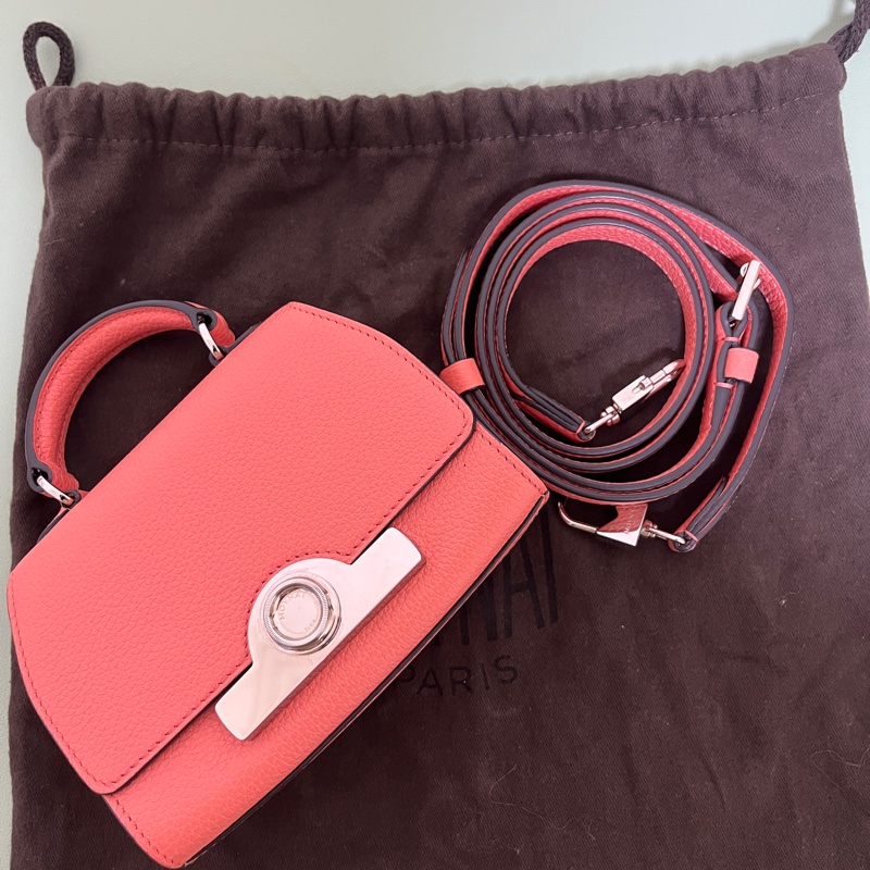 Moynat 摩奈 Rejane Nano玫粉色皮革小廢包斜背包肩背包-1