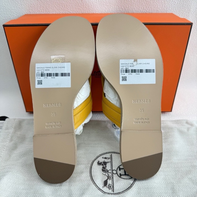 HERMES愛馬仕 Elixir 皮革山羊皮套腳平底 kelly銀扣35碼-7