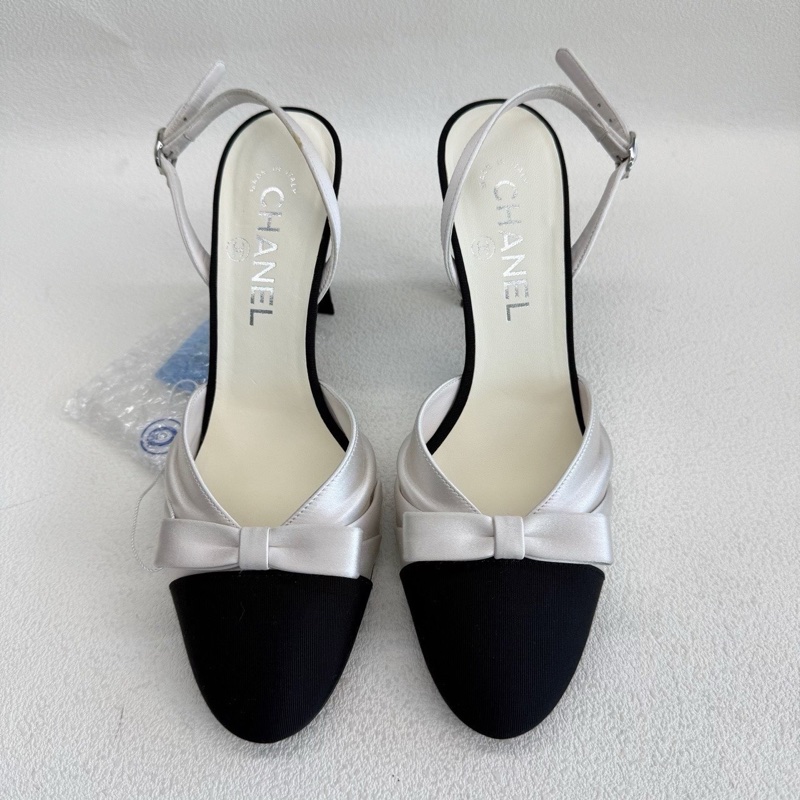 Chanel香奈兒 25ss新款 白色緞面蝴蝶結高跟鞋  37碼-1