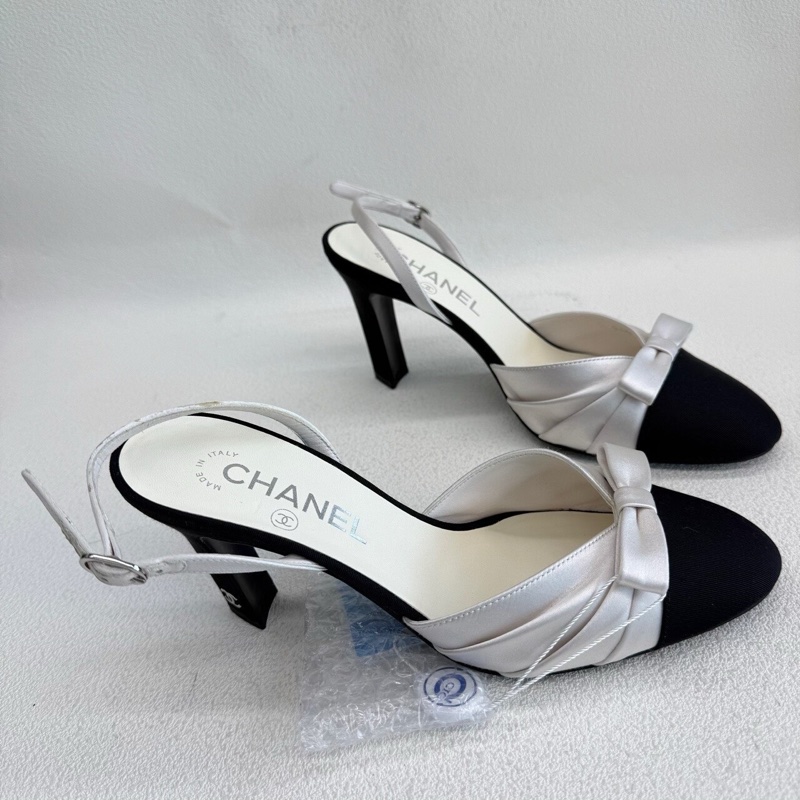Chanel香奈兒 25ss新款 白色緞面蝴蝶結高跟鞋  37碼-2