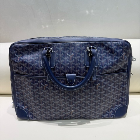 GOYARD戈雅 Ambassade深藍色 滿印拉鍊開合公文包 中號 附件鎖/鑰匙 。