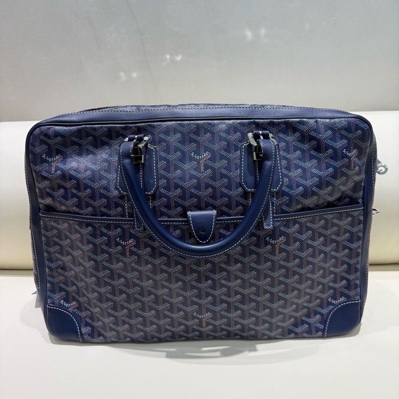 GOYARD戈雅 Ambassade深藍色 滿印拉鍊開合公文包 中號 附件鎖/鑰匙 。-0
