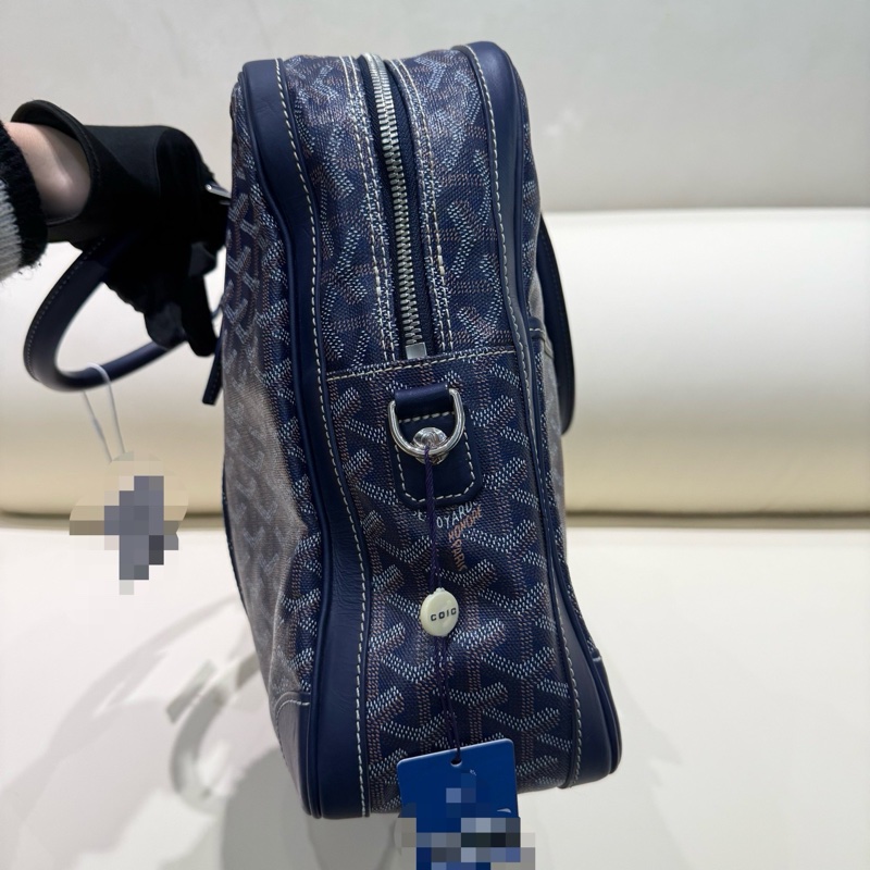 GOYARD戈雅 Ambassade深藍色 滿印拉鍊開合公文包 中號 附件鎖/鑰匙 。-2