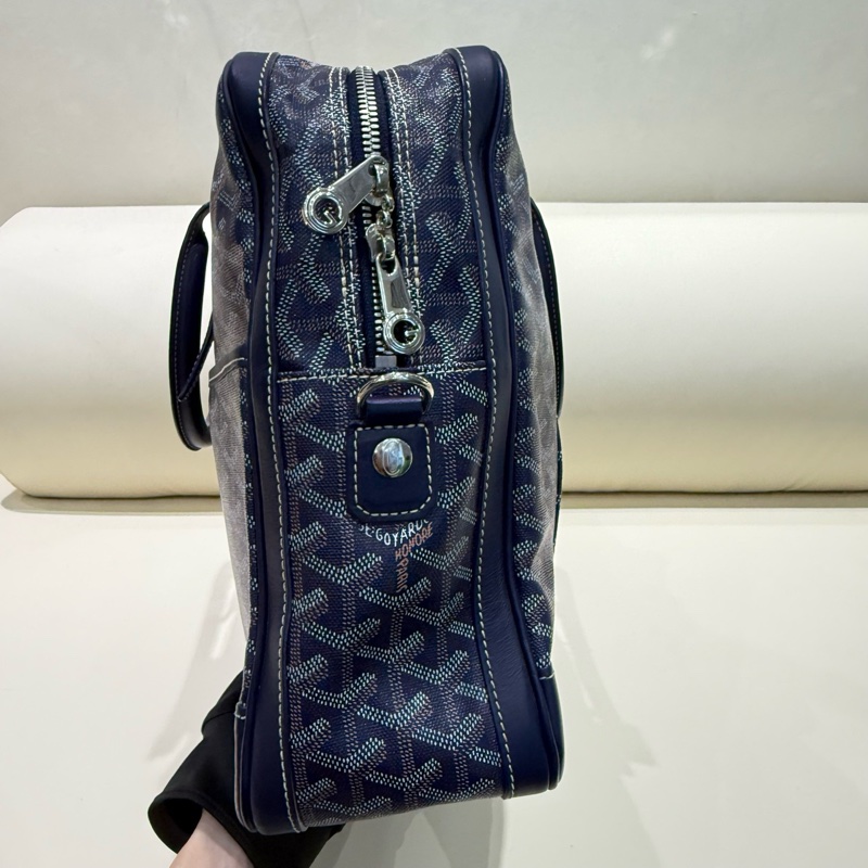 GOYARD戈雅 Ambassade深藍色 滿印拉鍊開合公文包 中號 附件鎖/鑰匙 。-3