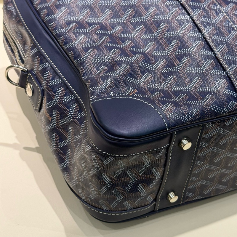 GOYARD戈雅 Ambassade深藍色 滿印拉鍊開合公文包 中號 附件鎖/鑰匙 。-8