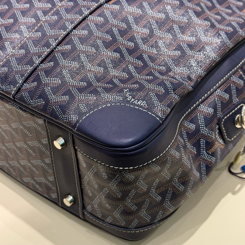 GOYARD戈雅 Ambassade深藍色 滿印拉鍊開合公文包 中號 附件鎖/鑰匙 。-9