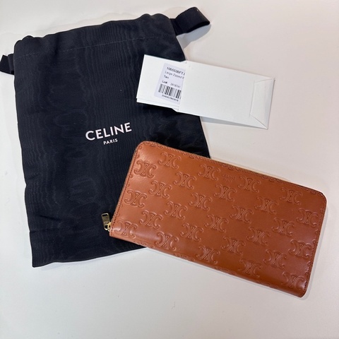 Celine凱旋門LOGO印花長夾金屬拉鏈