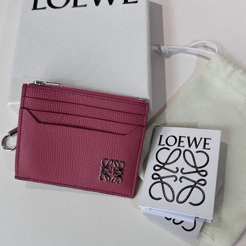 Loewe｜一字拉鍊錢包 粉銀扣