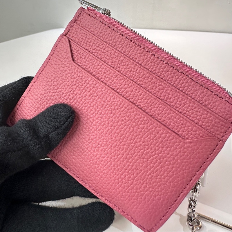 Loewe｜一字拉鍊錢包 粉銀扣-4