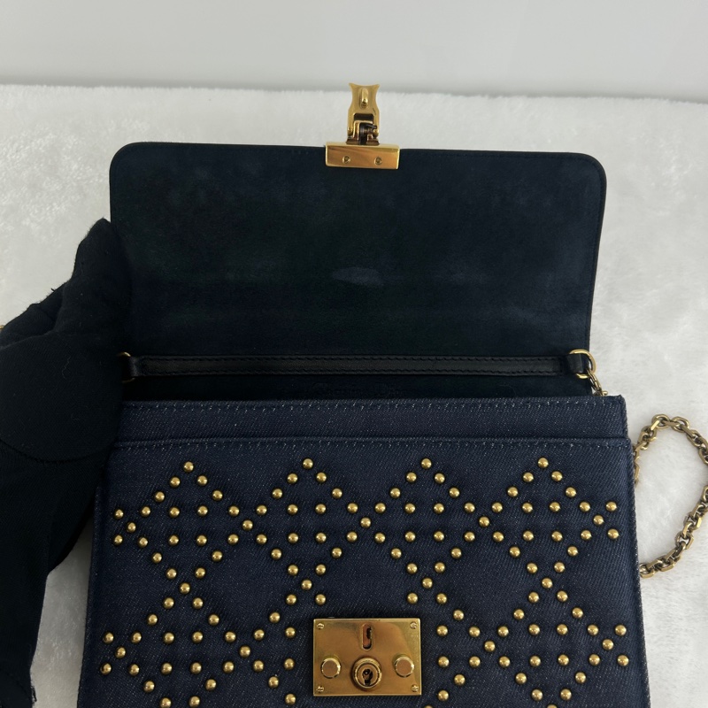 DIOR DIORADDICT 鉚釘款單寧布鏈帶斜背包-3