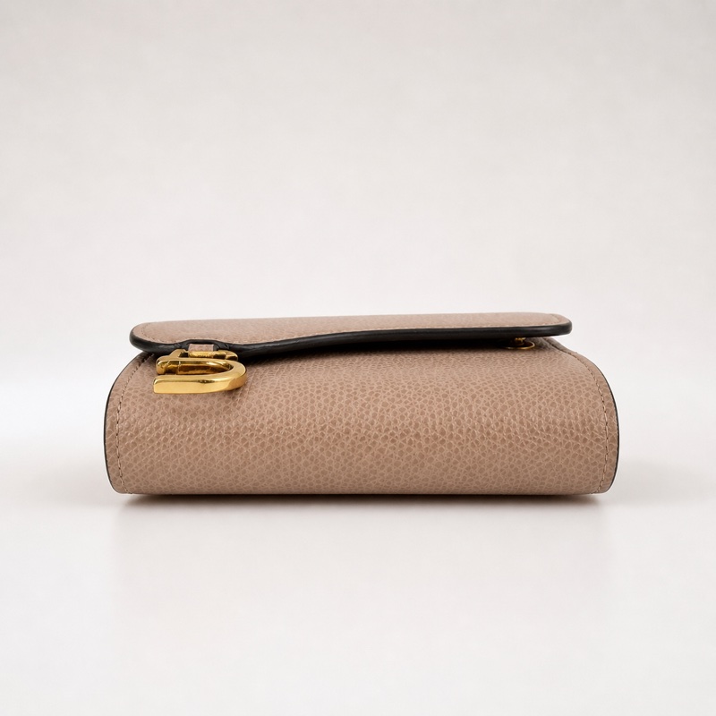 Christian Dior Saddle Lotus粉膚色金釦三折短夾-3