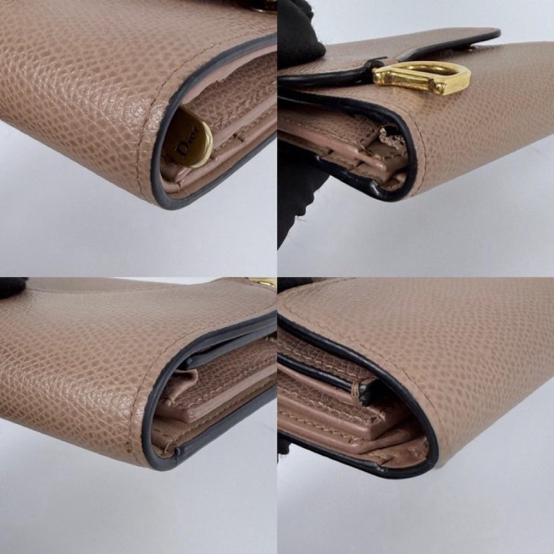Christian Dior Saddle Lotus粉膚色金釦三折短夾-11