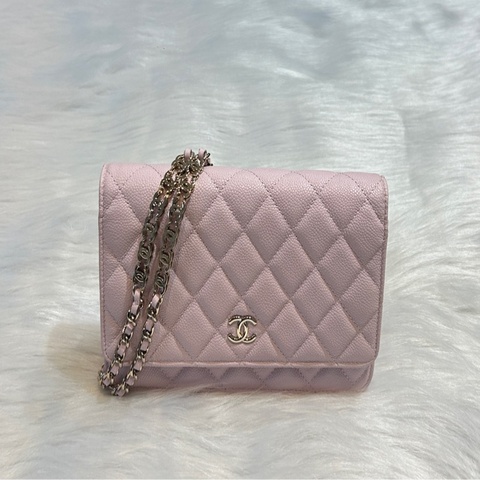 CHANEL AP2614 荔枝紋牛皮銀扣雙C鏈帶WOC