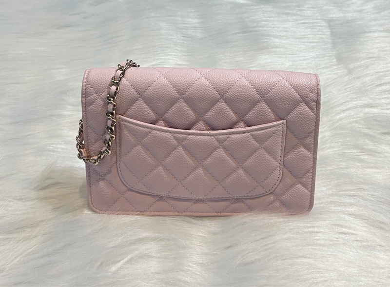 CHANEL AP2614 荔枝紋牛皮銀扣雙C鏈帶WOC-1