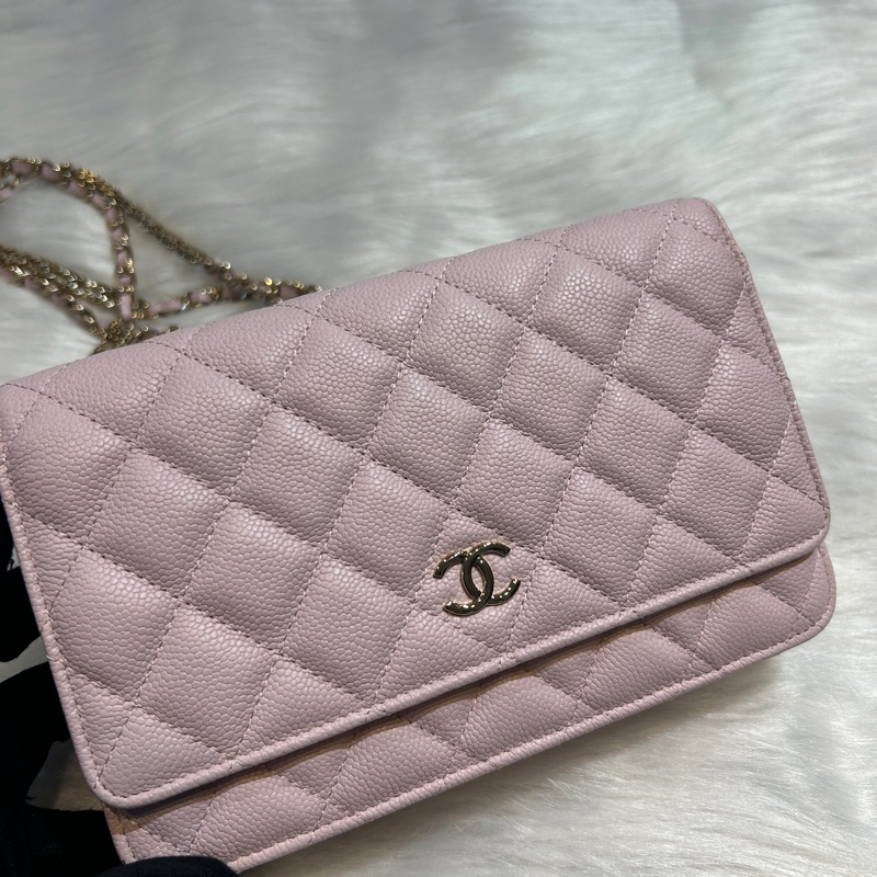CHANEL AP2614 荔枝紋牛皮銀扣雙C鏈帶WOC-2