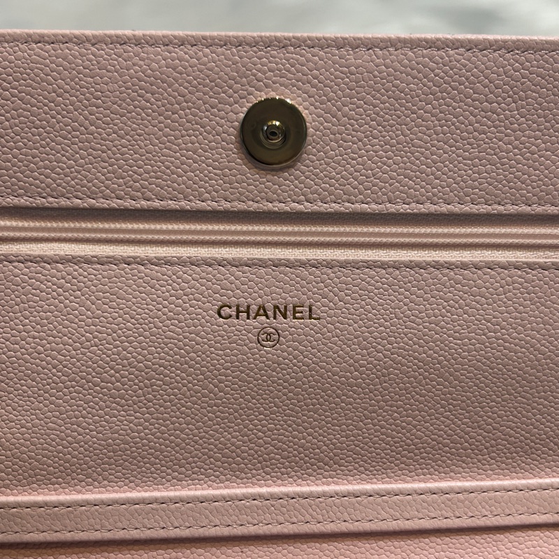 CHANEL AP2614 荔枝紋牛皮銀扣雙C鏈帶WOC-4
