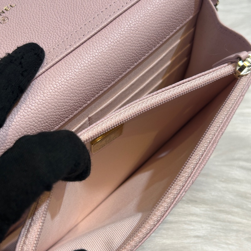 CHANEL AP2614 荔枝紋牛皮銀扣雙C鏈帶WOC-7