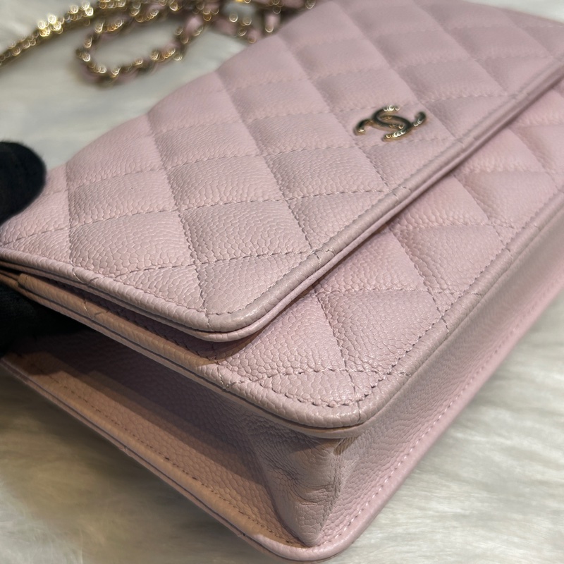 CHANEL AP2614 荔枝紋牛皮銀扣雙C鏈帶WOC-9