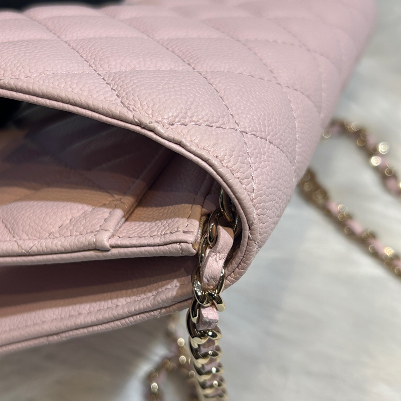 CHANEL AP2614 荔枝紋牛皮銀扣雙C鏈帶WOC-13