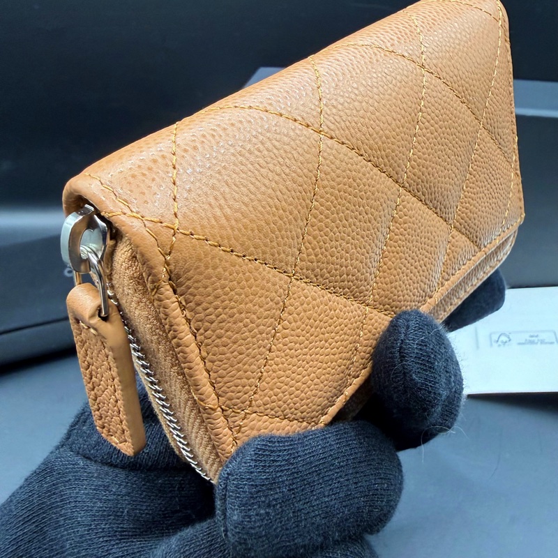 【閒置正品】CHANEL香奈兒✨淡焦糖米色荔枝牛皮x銀LOGO✨ㄇ字經典菱格 拉鍊零錢包 卡包（晶片款）-10