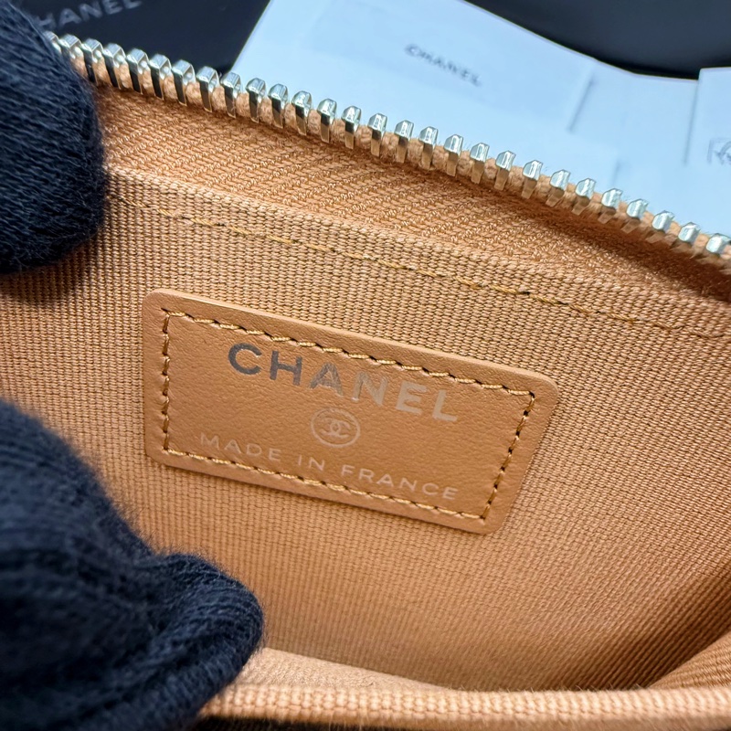 【閒置正品】CHANEL香奈兒✨淡焦糖米色荔枝牛皮x銀LOGO✨ㄇ字經典菱格 拉鍊零錢包 卡包（晶片款）-18
