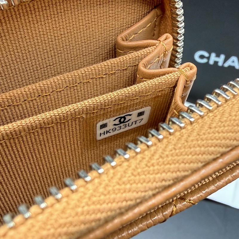 【閒置正品】CHANEL香奈兒✨淡焦糖米色荔枝牛皮x銀LOGO✨ㄇ字經典菱格 拉鍊零錢包 卡包（晶片款）-19