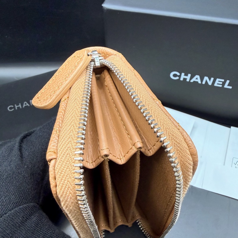 【閒置正品】CHANEL香奈兒✨淡焦糖米色荔枝牛皮x銀LOGO✨ㄇ字經典菱格 拉鍊零錢包 卡包（晶片款）-20
