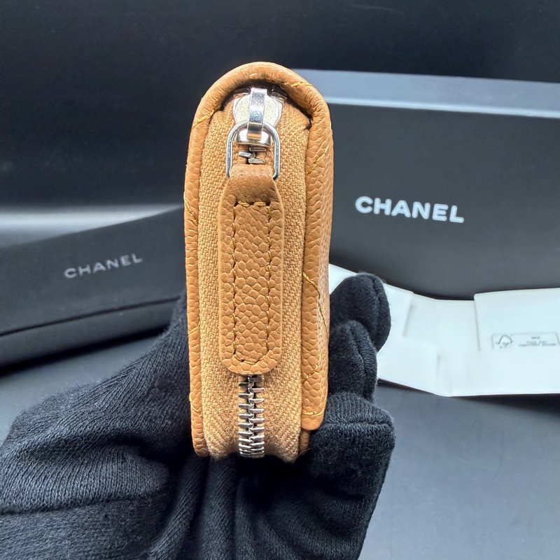 【閒置正品】CHANEL香奈兒✨淡焦糖米色荔枝牛皮x銀LOGO✨ㄇ字經典菱格 拉鍊零錢包 卡包（晶片款）-22