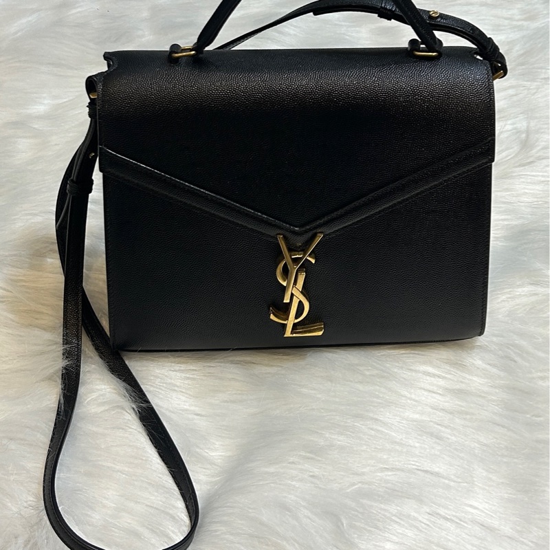 Saint Laurent YSL Cassandra 黑金荔枝紋小牛皮手提斜背包-0