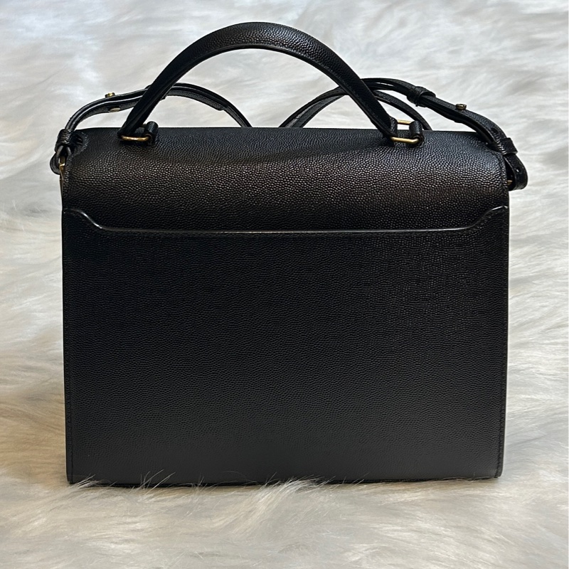 Saint Laurent YSL Cassandra 黑金荔枝紋小牛皮手提斜背包-1