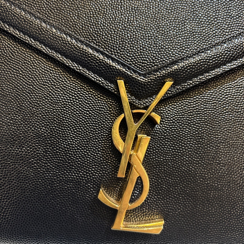 Saint Laurent YSL Cassandra 黑金荔枝紋小牛皮手提斜背包-2