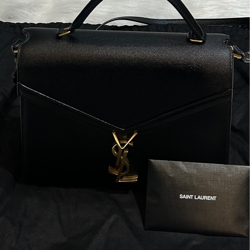 Saint Laurent YSL Cassandra 黑金荔枝紋小牛皮手提斜背包-3